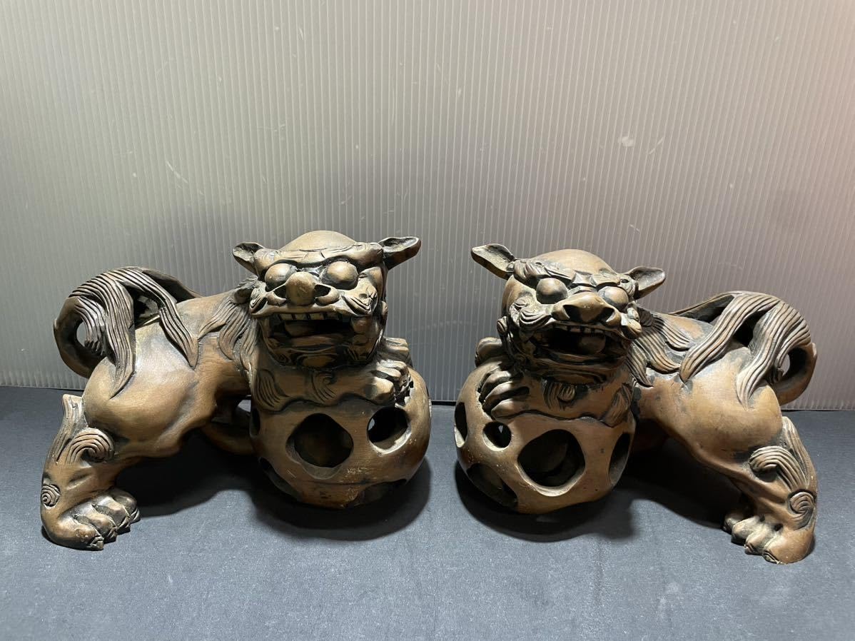 月様用時代木彫立獅子細密造形美術高さ73X横幅40厚さ下部18