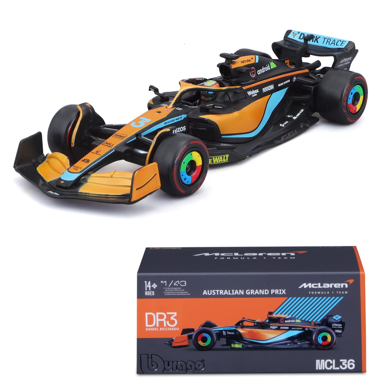 Amazon.com: Xiangtat 1:43 2022 F1 MCL36 NO. #3 Daniel Ricciardo No
