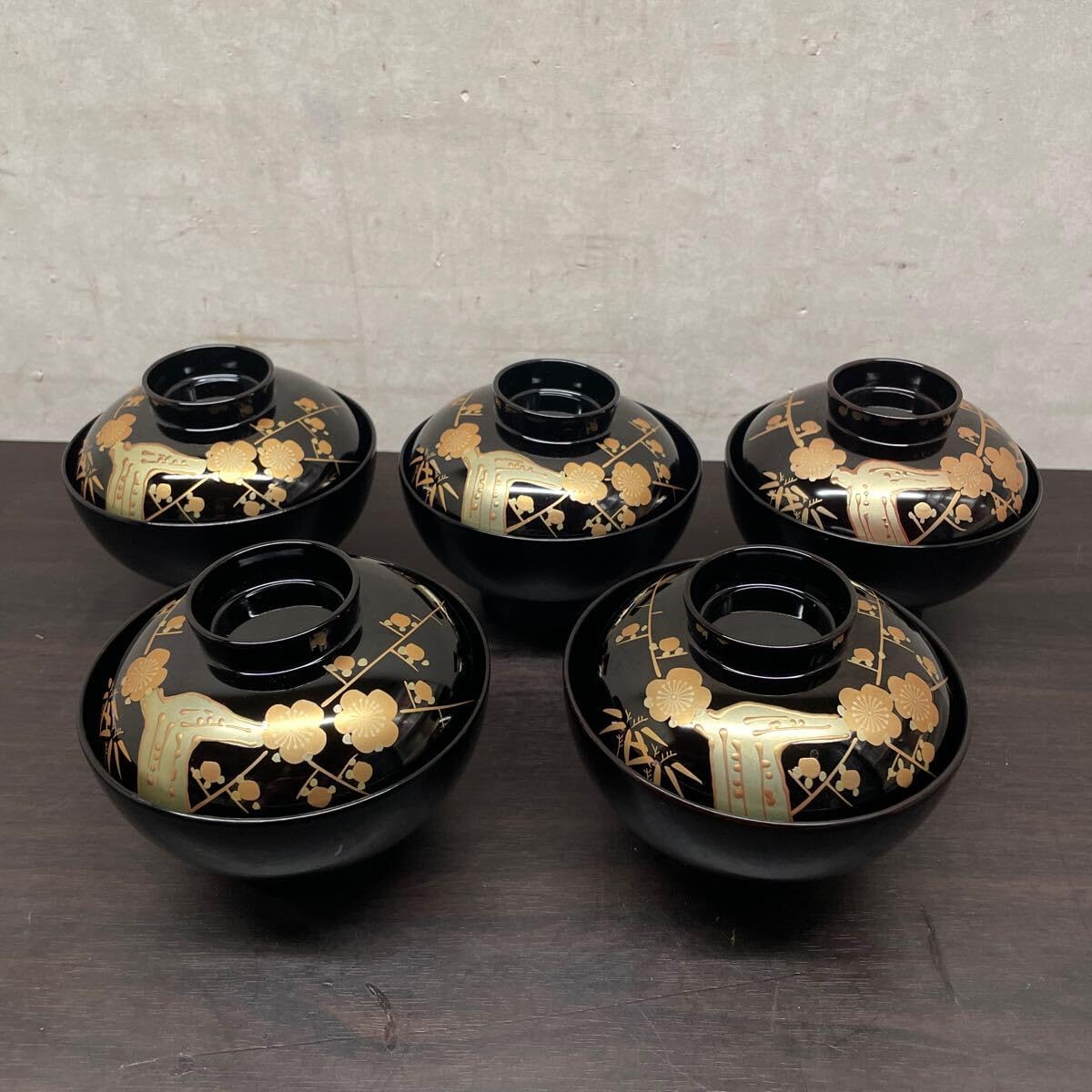 Amazon.co.jp: 輪島塗 天然木 蓋付き汁椀 5客セット 能登 輪島 漆匠