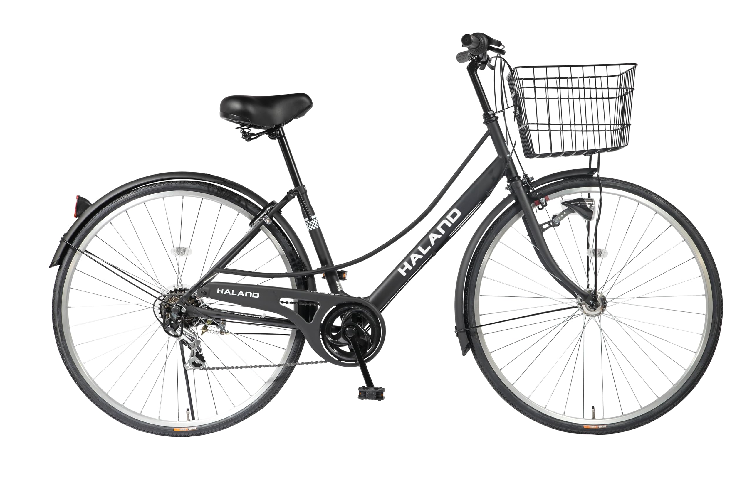 カゴ付き6段変速自転車シティサイクル27インチ オートLEDライト福岡