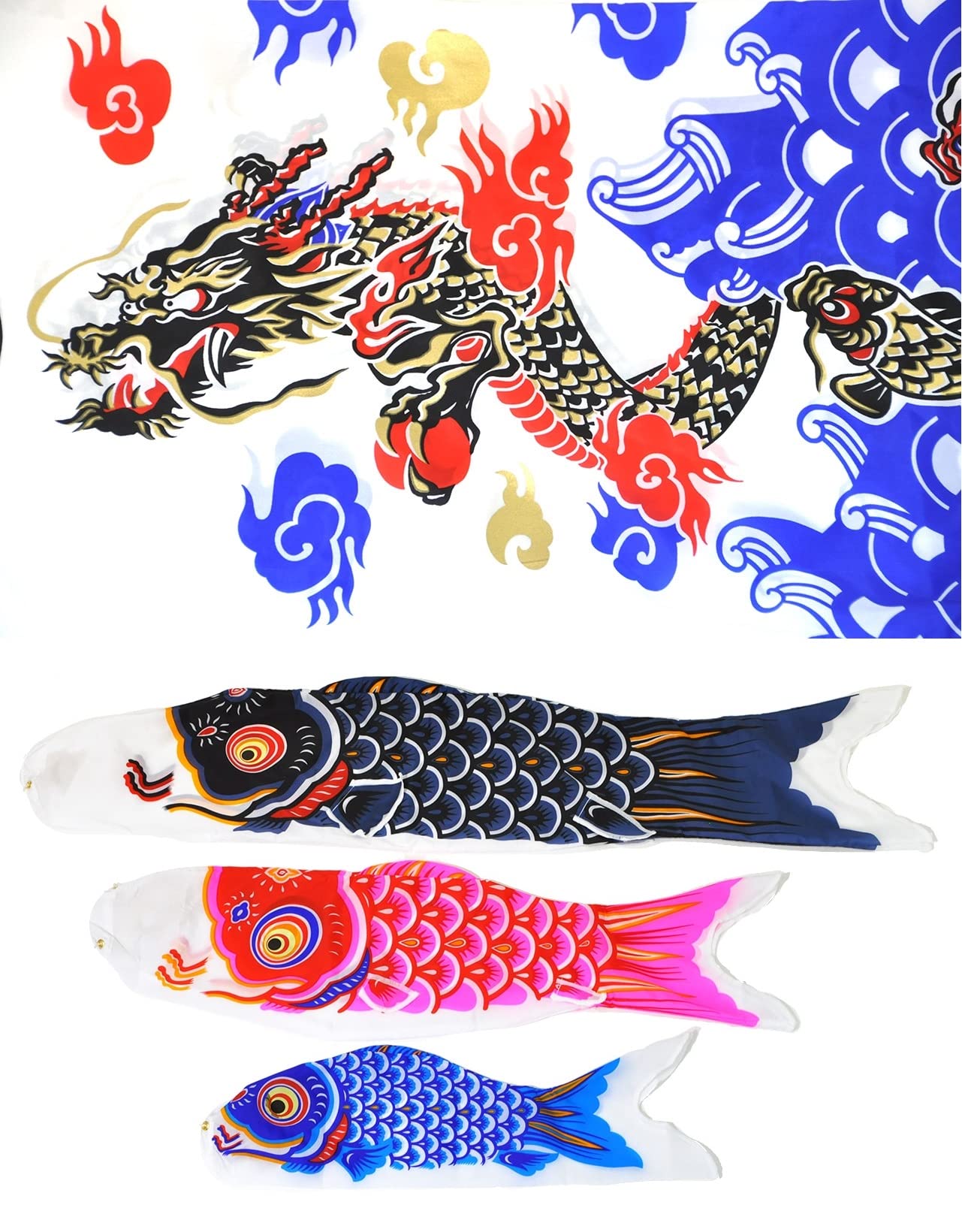 Amazon | 鯉のぼり1.3m金昇龍吹流しこいのぼりフルセット 設置金具付