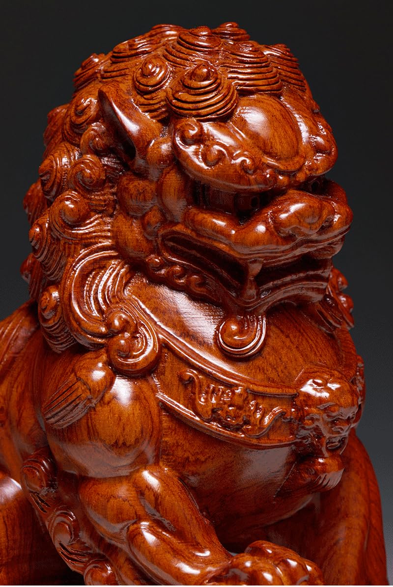 Amazon.co.jp: 木彫り 置物 狛犬（獅子狛犬）木製 (高さ30cm×巾18cm