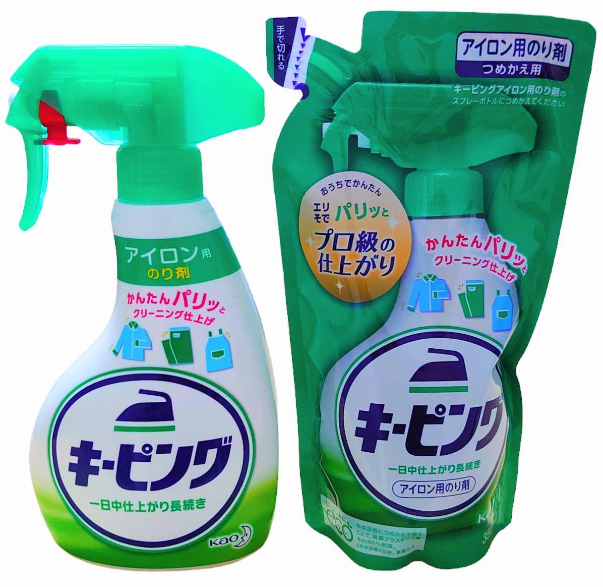 Amazon.co.jp: 花王 キーピング アイロン用のり剤 本体と詰替え用の