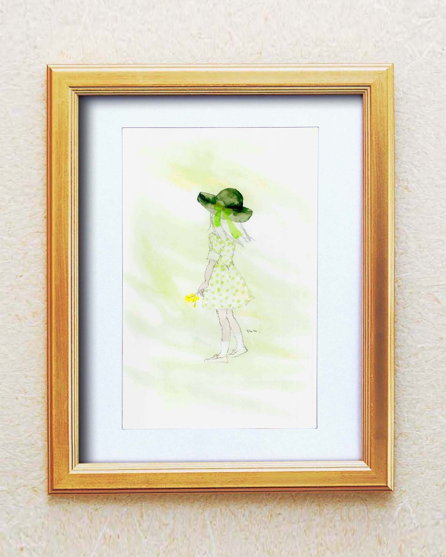 Amazon.co.jp: いわさきちひろ絵画額(金) (春の風) : ホーム＆キッチン