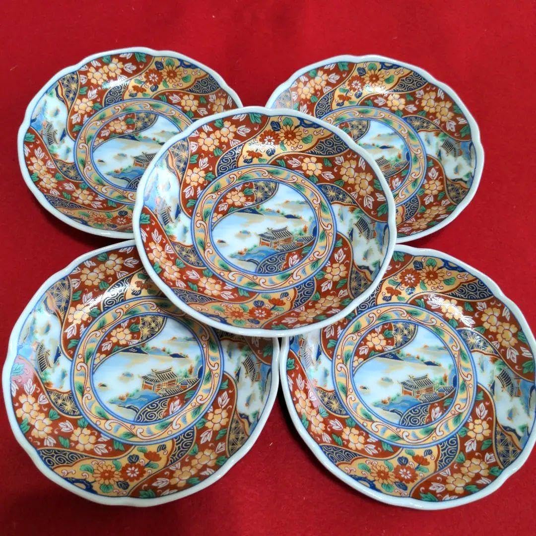 Amazon.co.jp: 龍峰窯 金彩 古伊万里 花文様 小皿 5枚セット 輪花皿