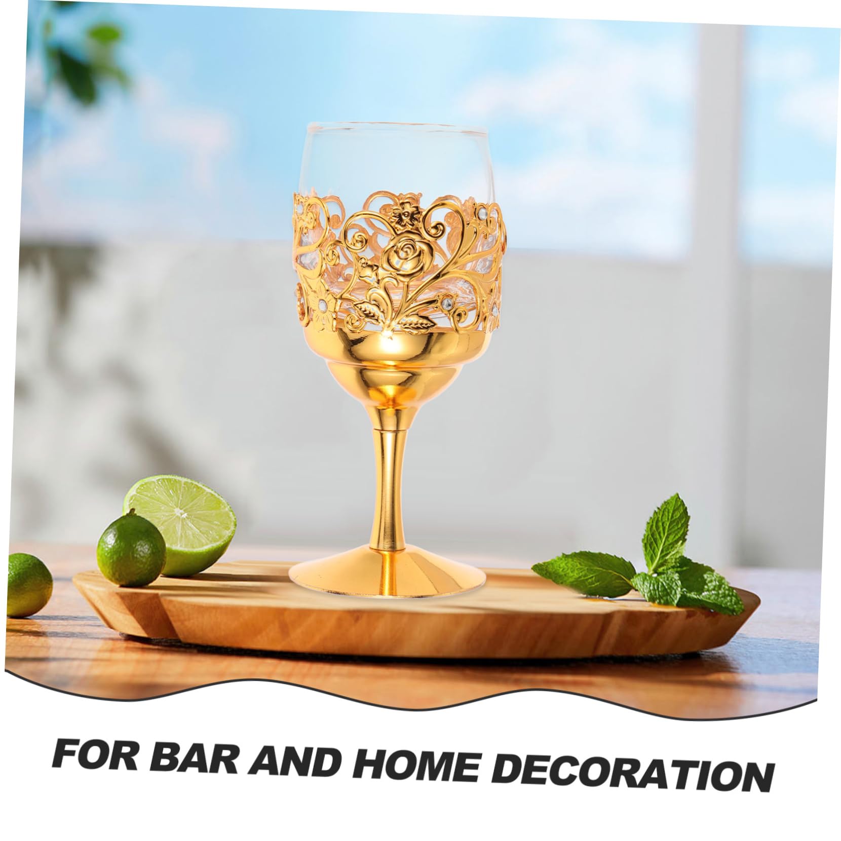 Amazon | Lurrose 高硬度金属製 ワインカップ 装飾ガラス製ミニ酒器