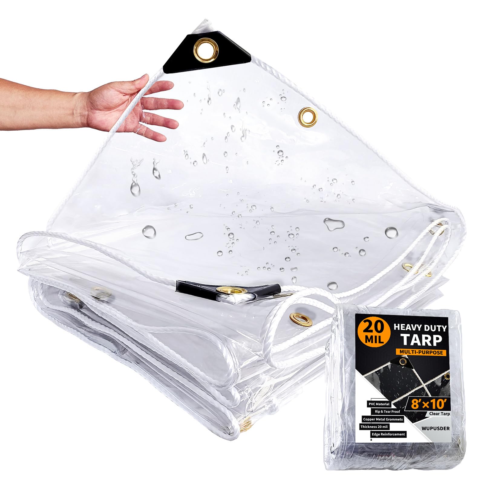 8×10ft, Clear Tarp with Grommets, 20 Mil, Vinyl Tarpaulin Heavy