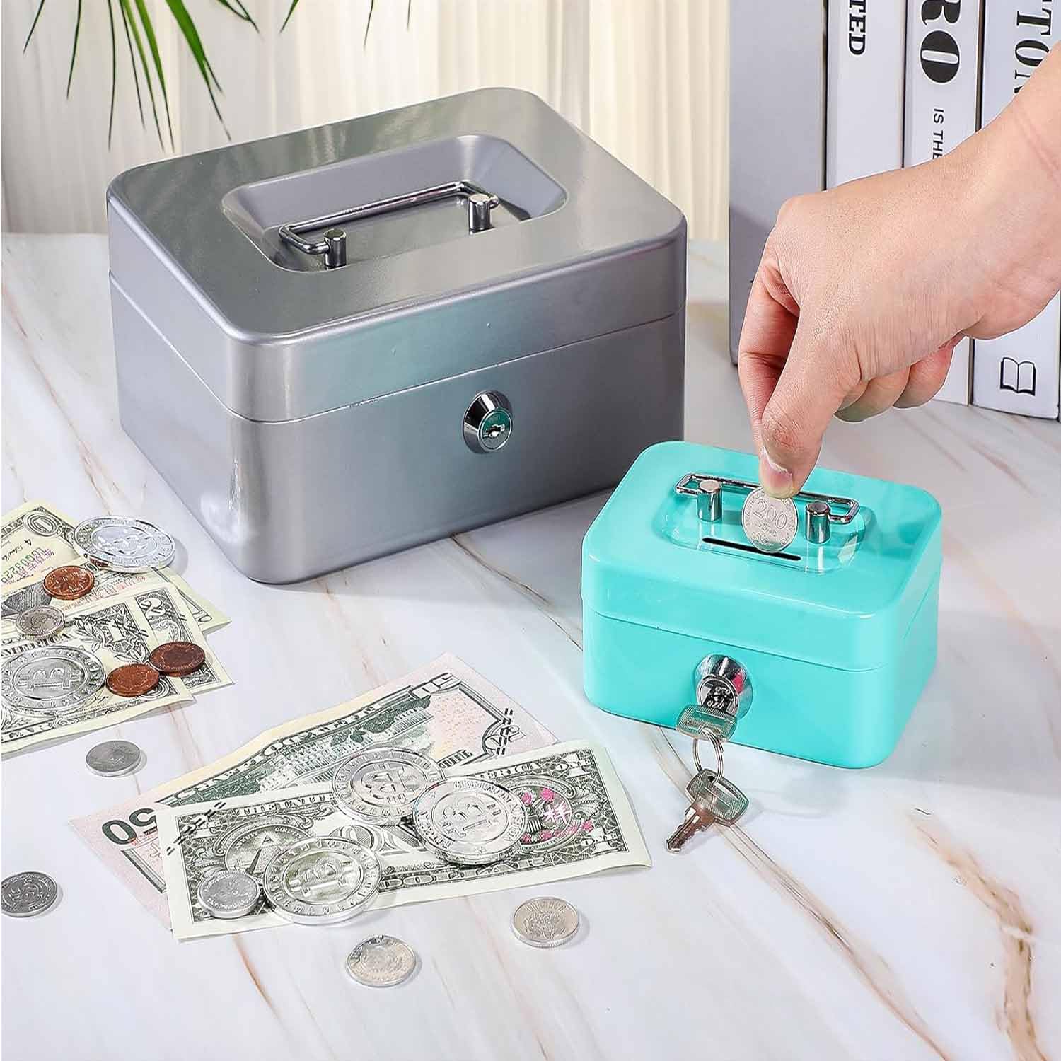 Amazon.co.jp: Roczential 貯金箱 ミ鍵付き貯 ミニ手提げ 鍵付き 家庭