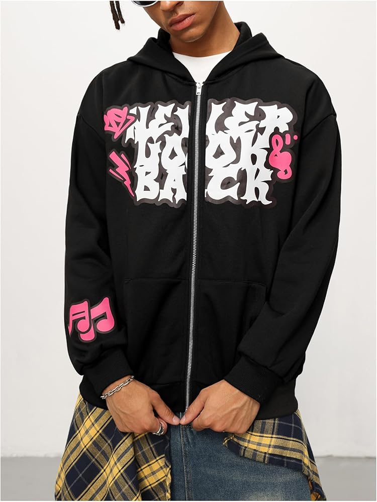 SOLY HUX Men's Y2k Hoodies Zip Up Graphic Long Sleeve Hooded