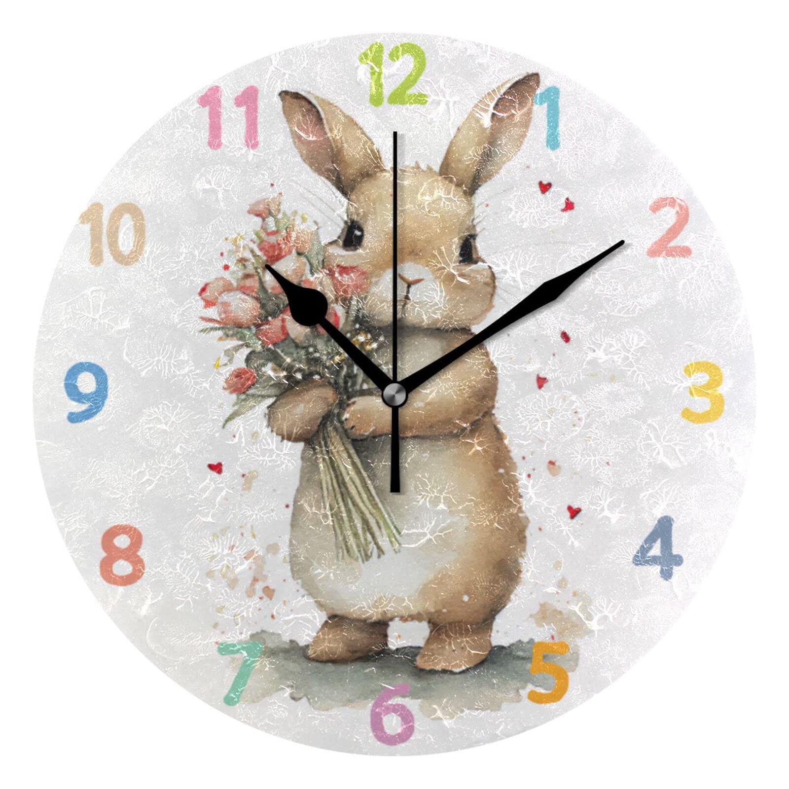 Amazon.co.jp: Chovvy 掛け時計 壁掛け時計 うさぎ 兎 ウサギ 花