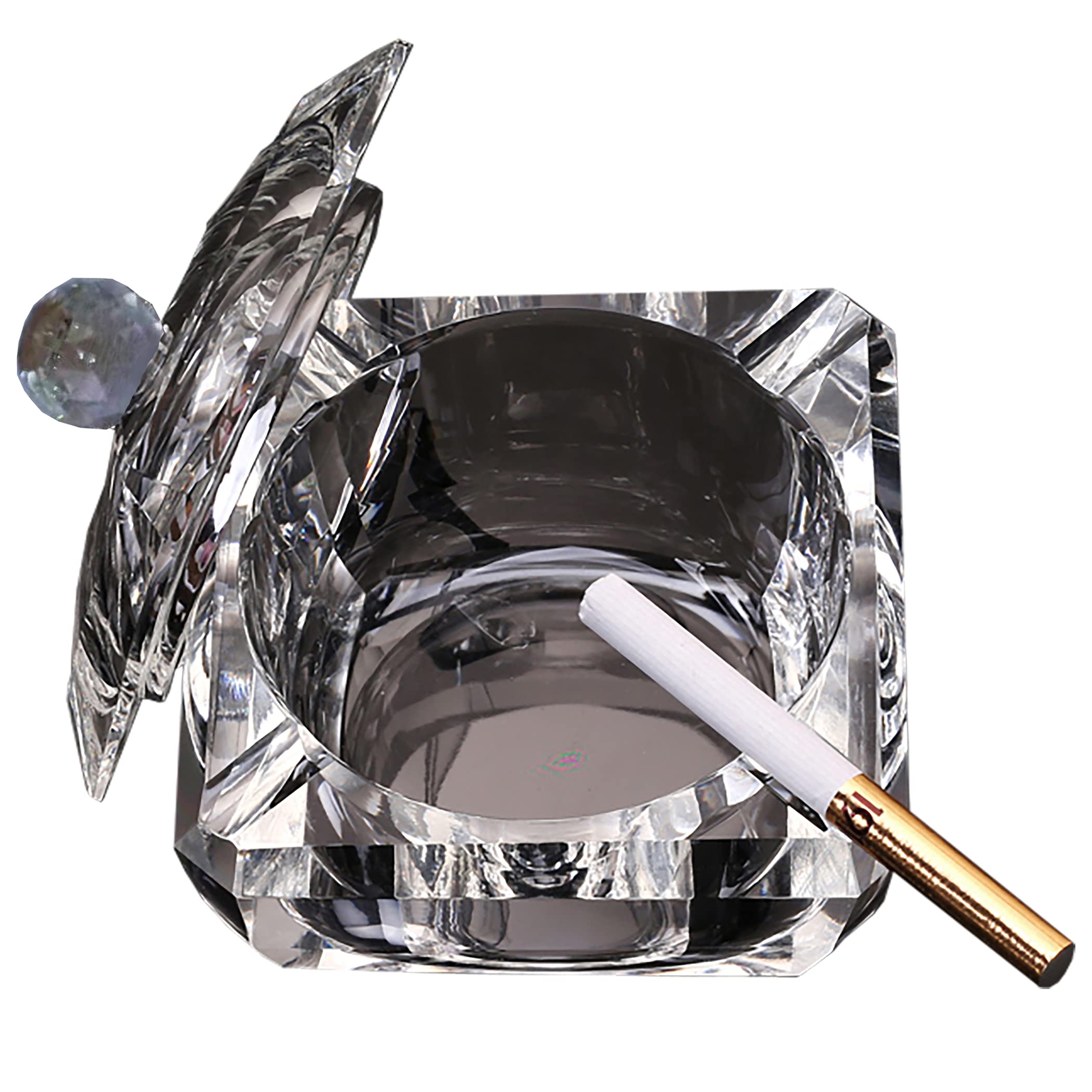 Amazon.co.jp: Felimoa クリスタルガラス製蓋付き灰皿 卓上用 灰皿