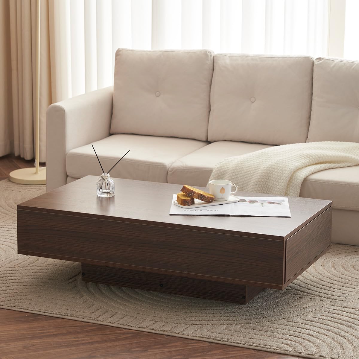 Amazon.co.jp: IKIFLYローテーブル 引き出し付き テーブル 木製