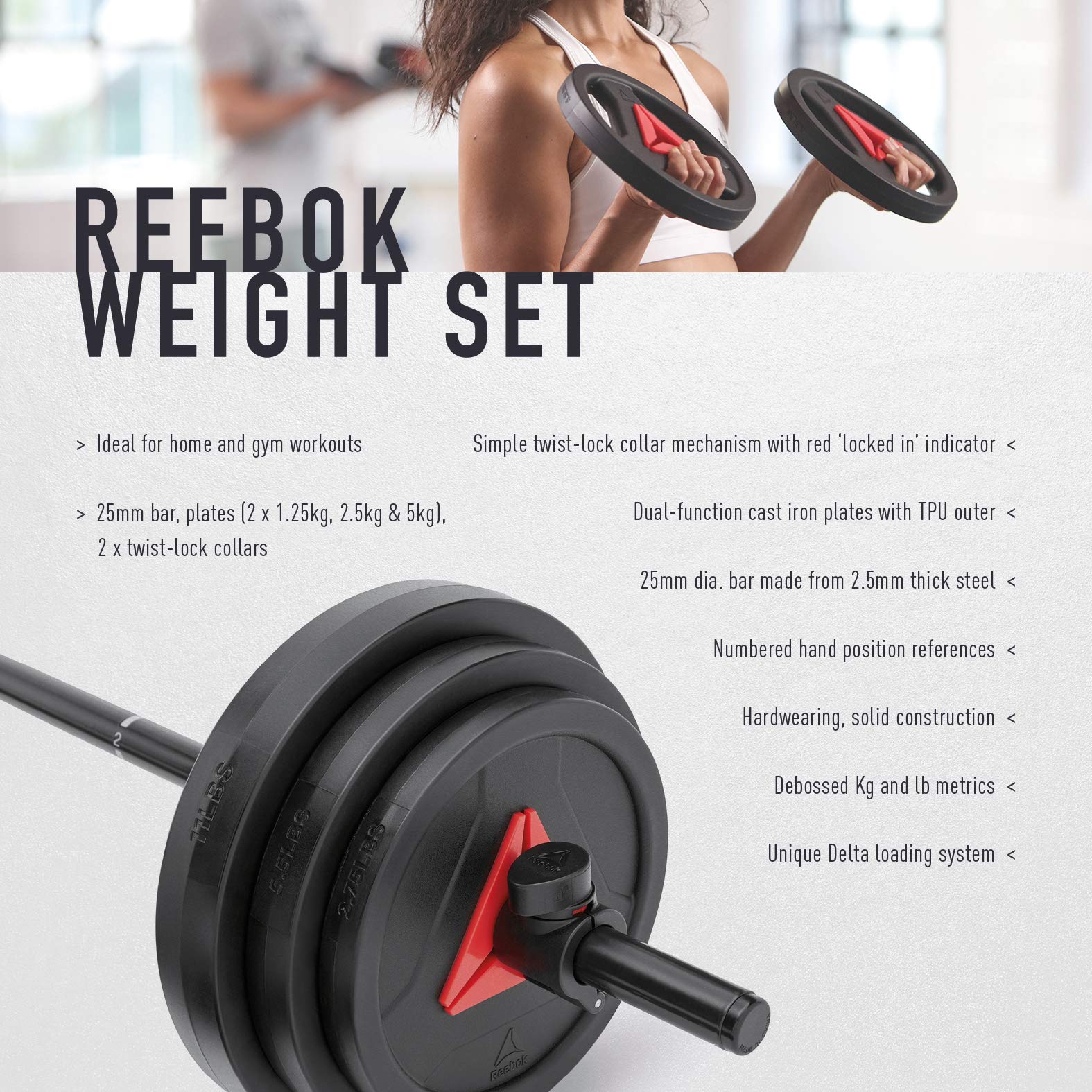 Amazon | Reebok(リーボック) ウェイトセット 20kg(プレート&バー