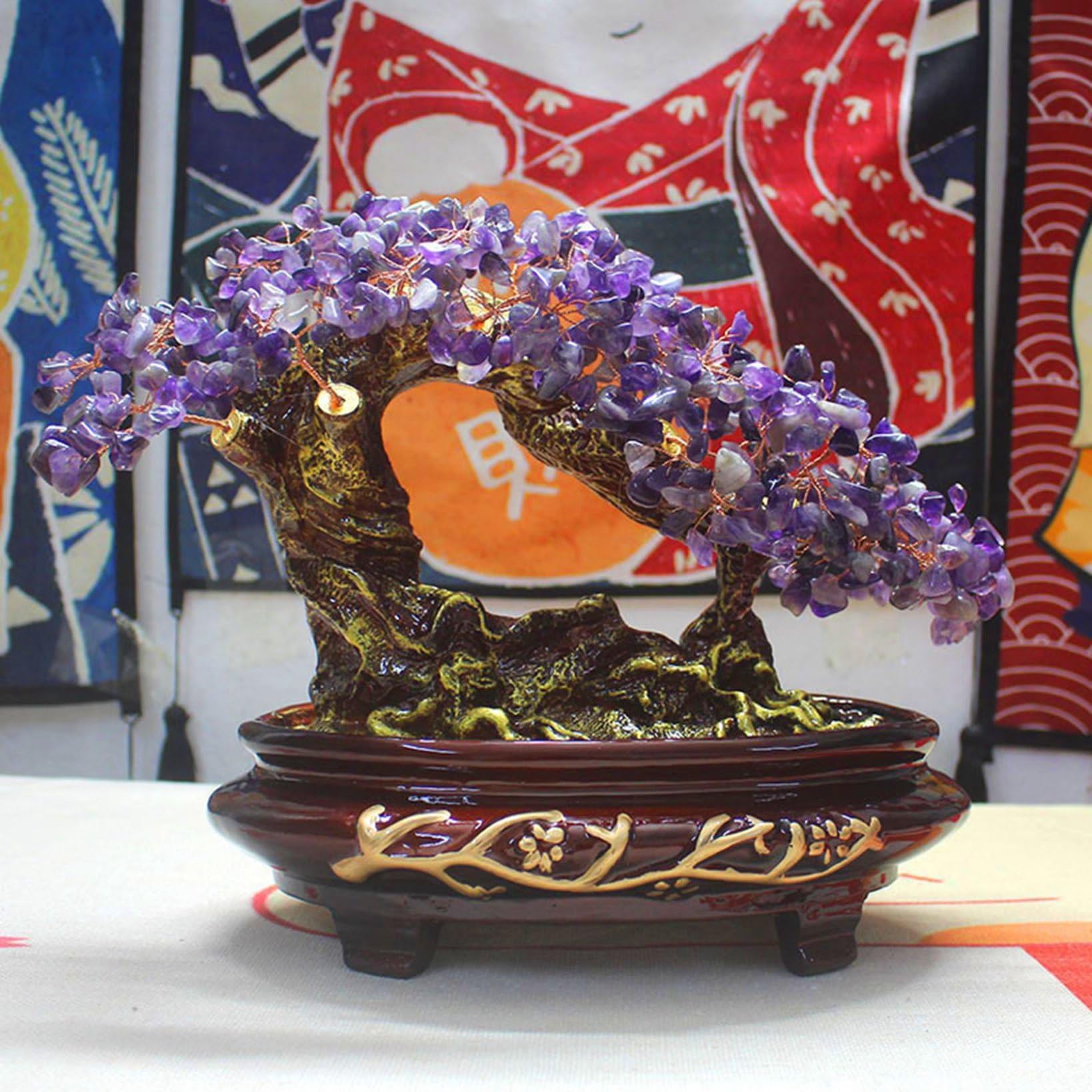 Amazon.co.jp: 玄関置物 金のなる木 招財樹 クリスタル 紫水晶