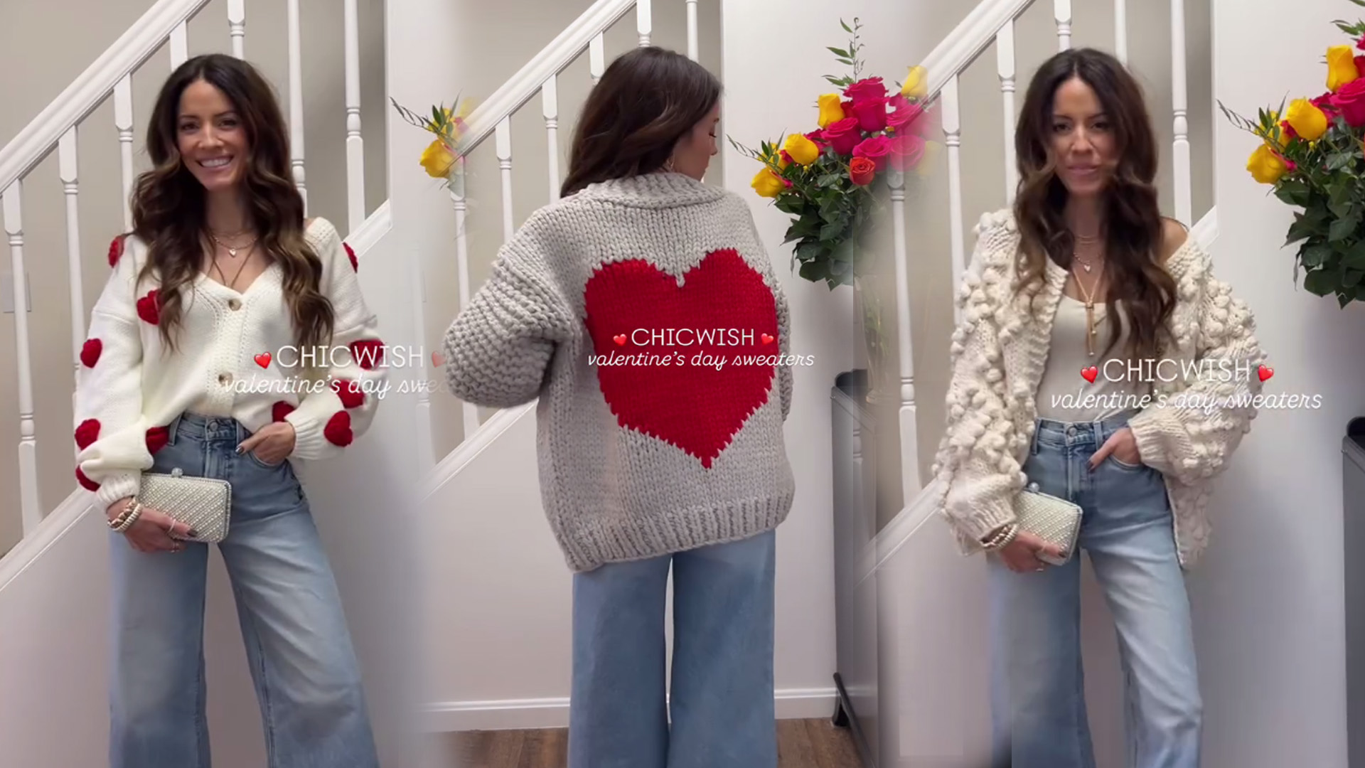 CHICWISH Women's Red Heart Shape Pattern on Back Soft Hand Knit