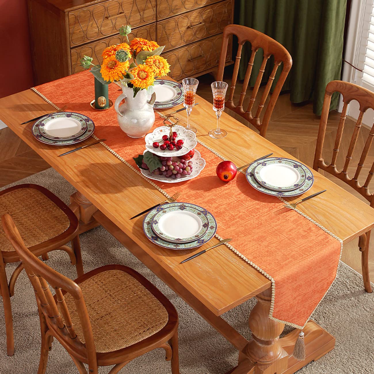 Amazon｜綿の麻 フリンジ テーブルランナー 北欧 おしゃれ 33*420cm