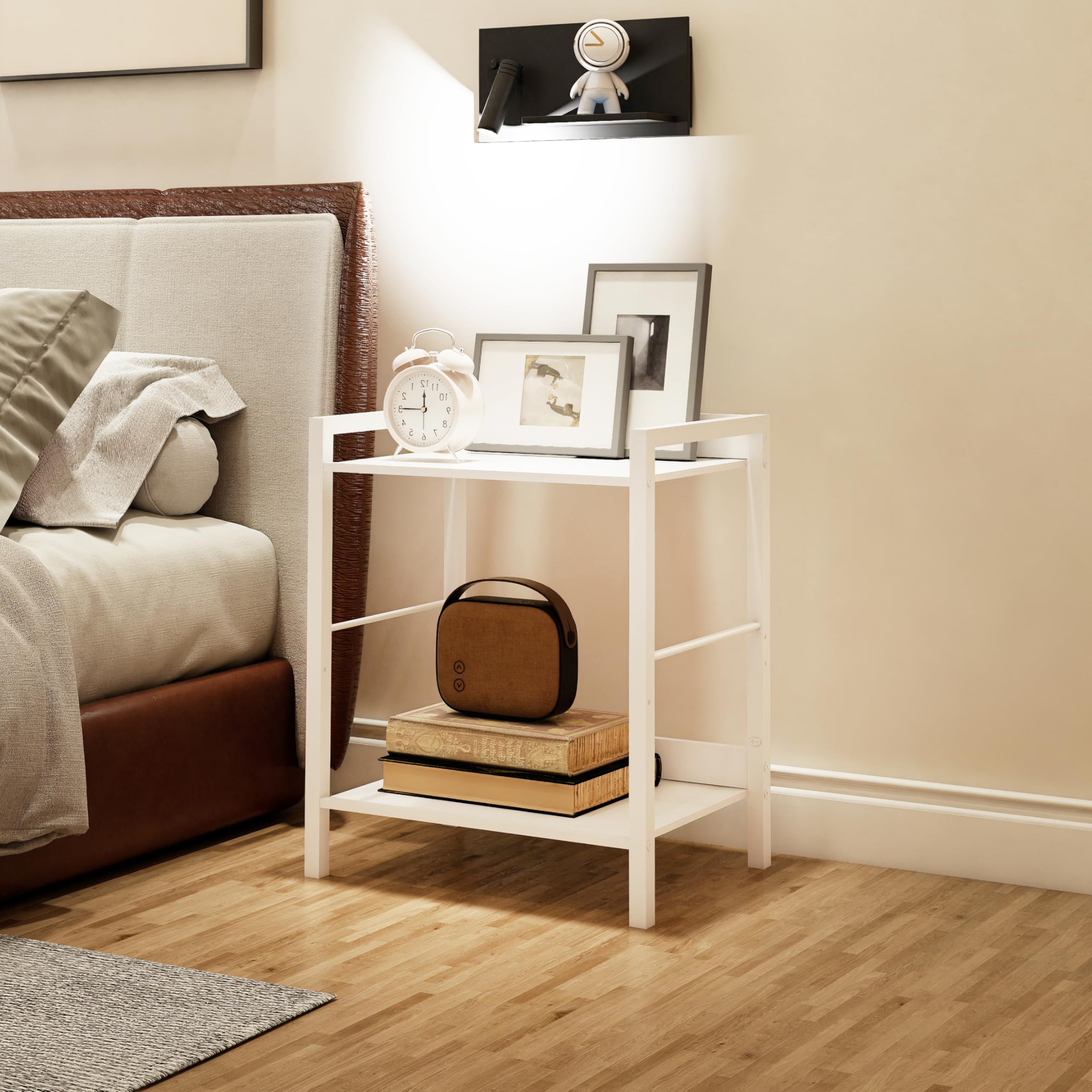 Amazon｜サイドテーブル 2段 白 木製 おしゃれ エンドテーブル 収納