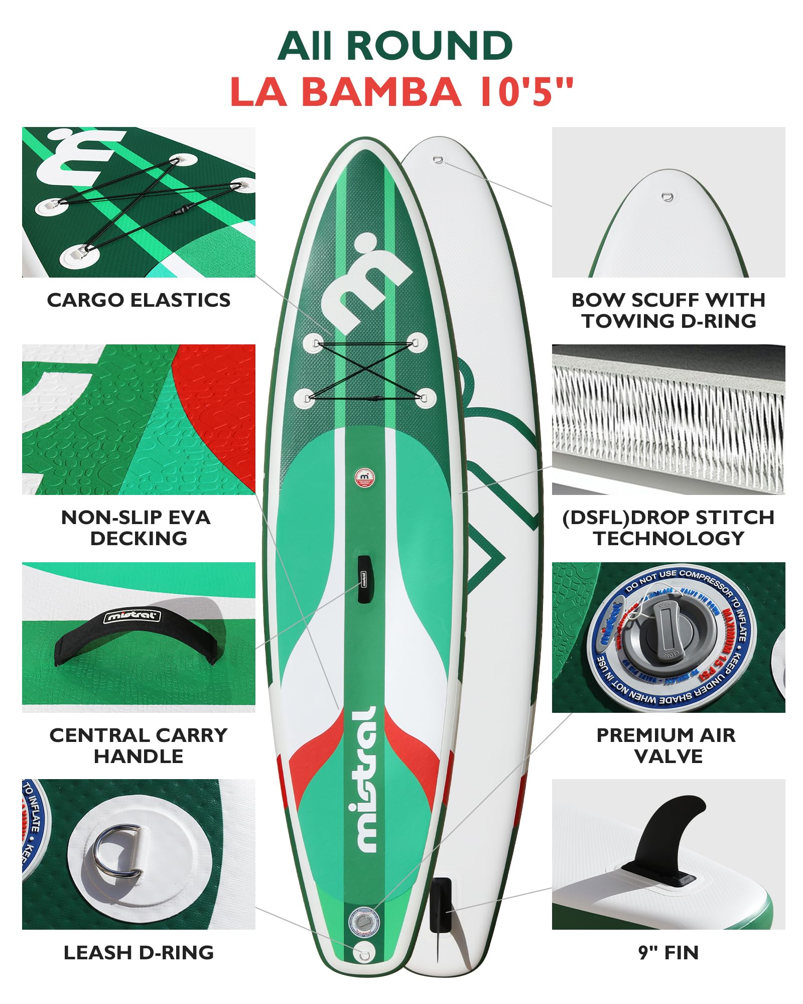 Mistral Inflatable Stand Up Paddle Board, 10'5''x31''x 6