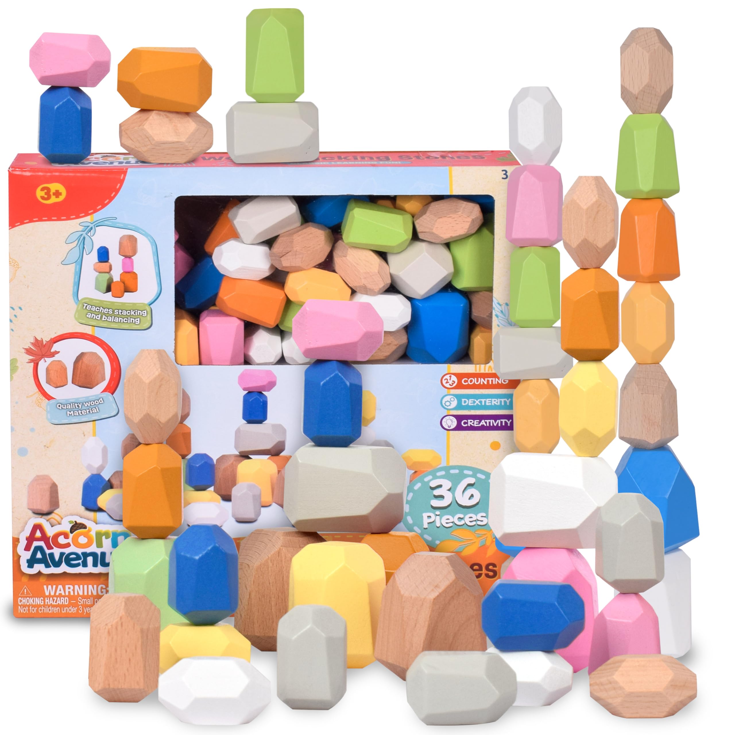 Amazon.com: 36 PCS Wooden Bright Earth Color Sorting Stacking