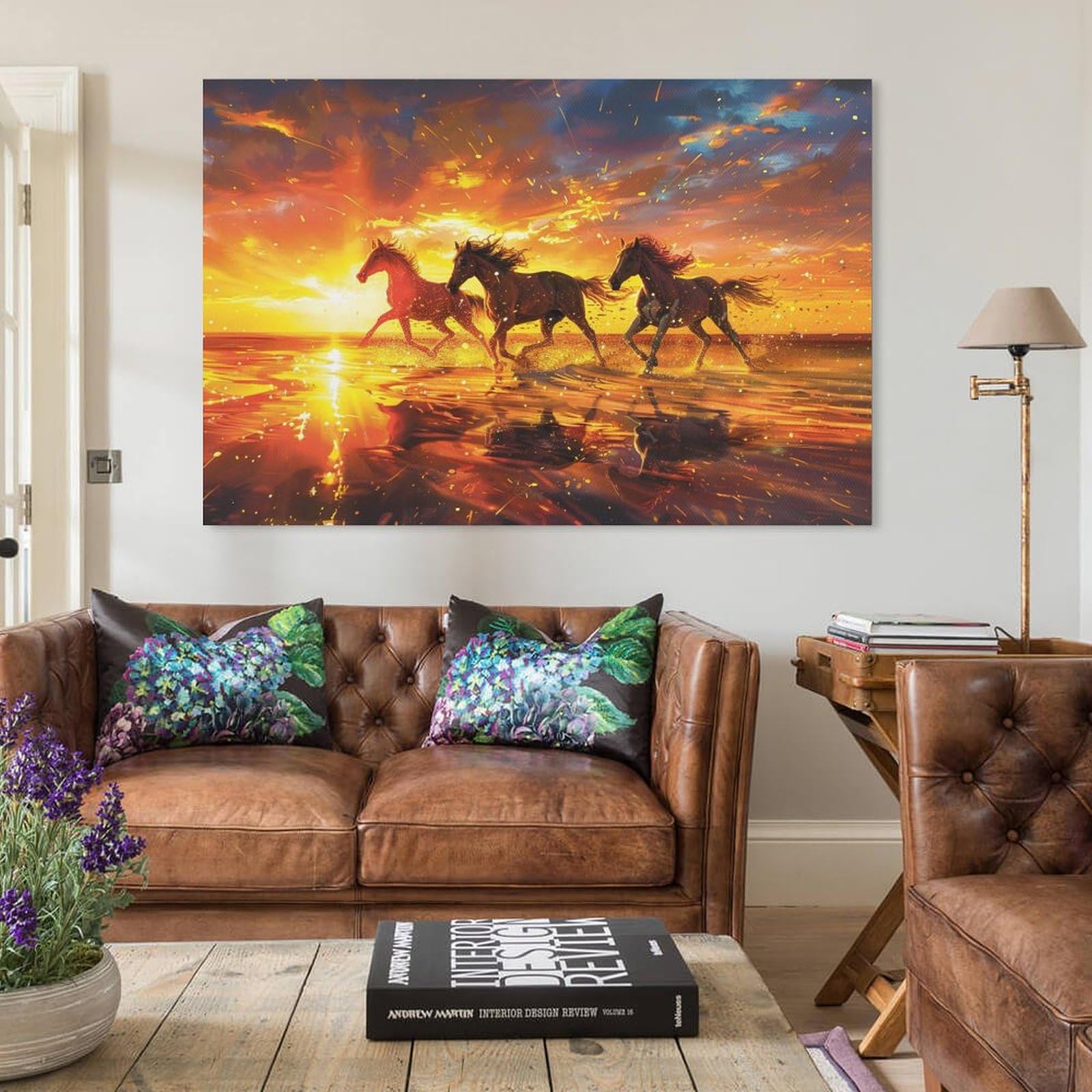 Amazon.co.jp: 絵画 夕暮れ時に疾走する馬インテリア 絵画 魅力的な色