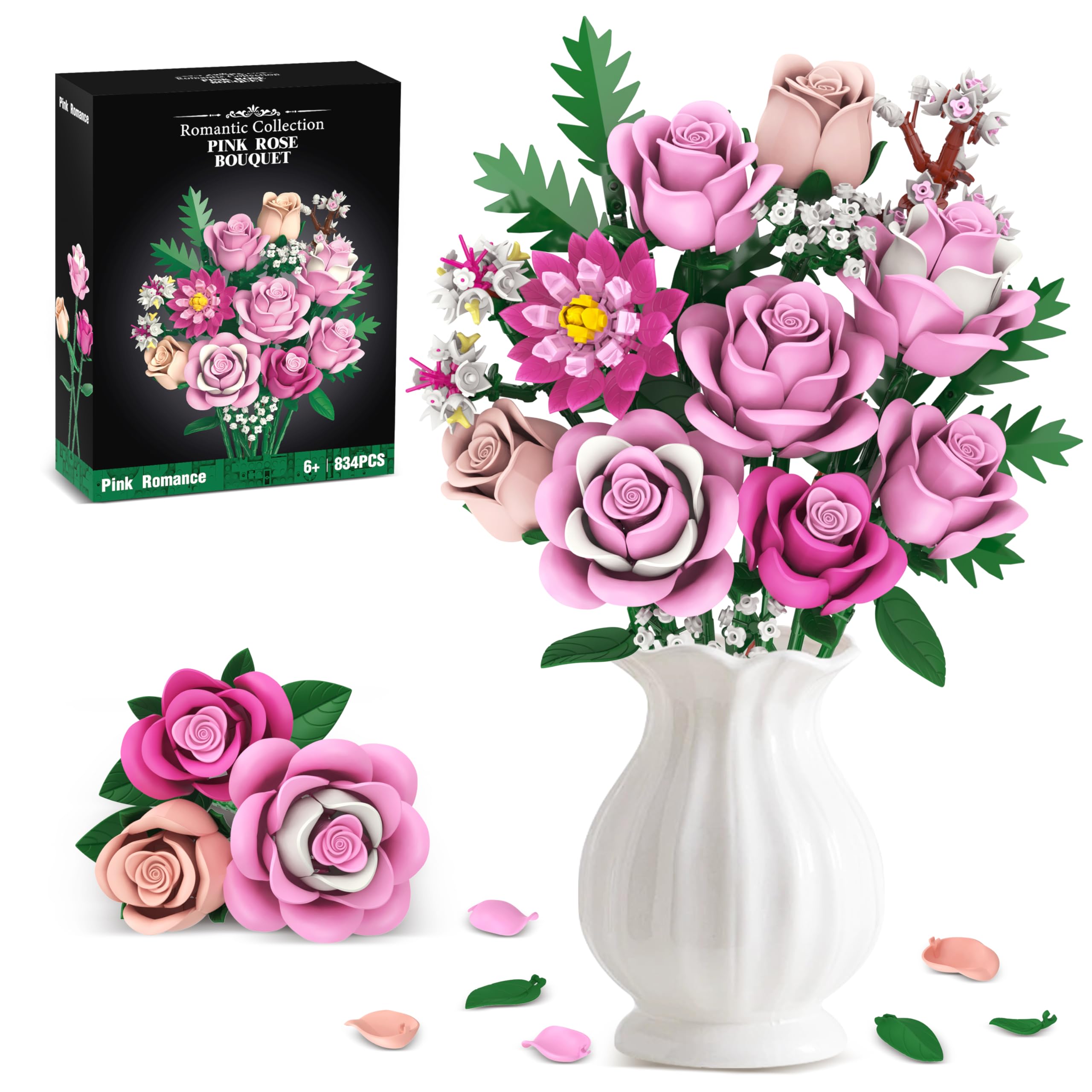 Amazon.com: Pink Rose Bouquet Flowers Building Set, 834Pcs Roses
