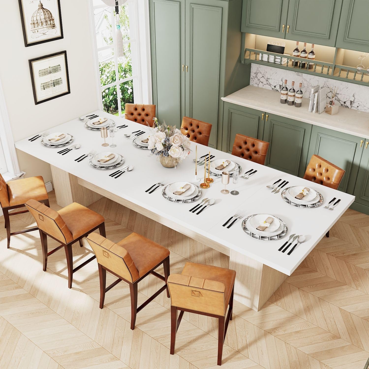 Amazon.com - MOUMON Kitchen Dining Table for 8-10, 118 inch Wood