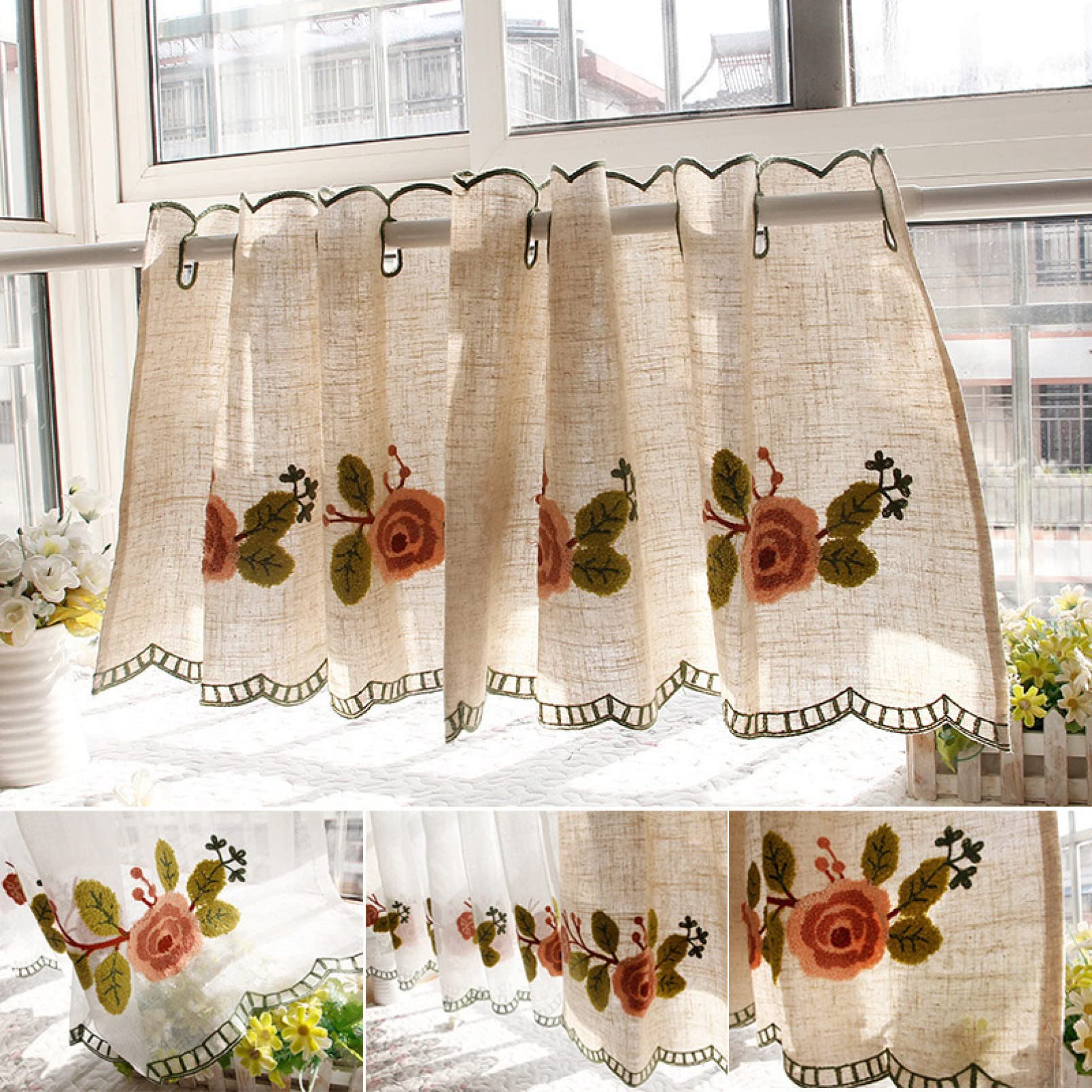 Amazon｜[KMBIGNK] 北欧 ナチュラル バラ カフェカーテン 遮光カーテン