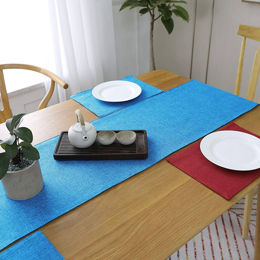 Amazon｜Khooti両面ウォッシャブルポリジュートテーブルランナー耐熱