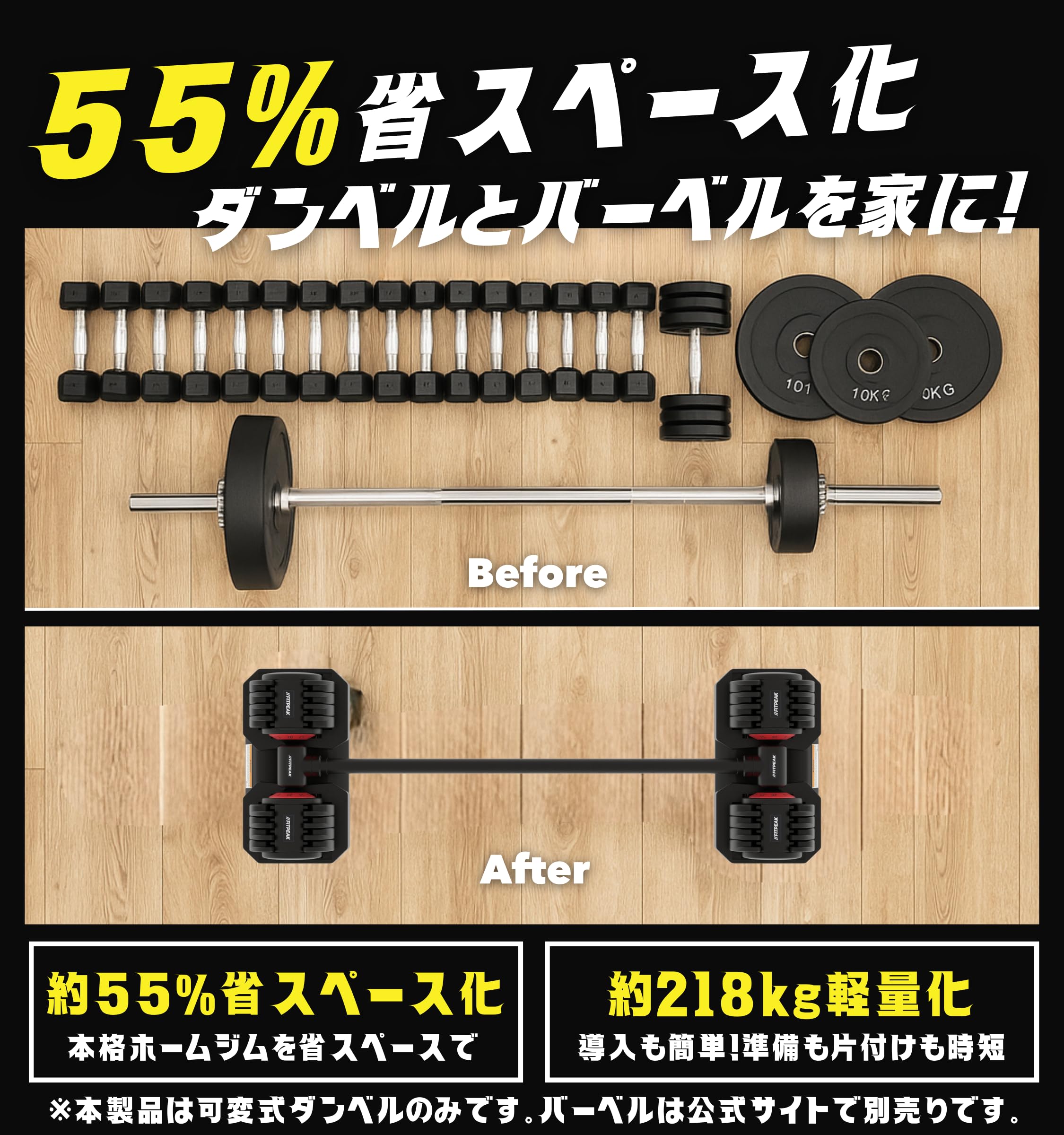 Amazon | FITPEAK 可変式ダンベル 20kg 2個セット【1.1秒で重量変更
