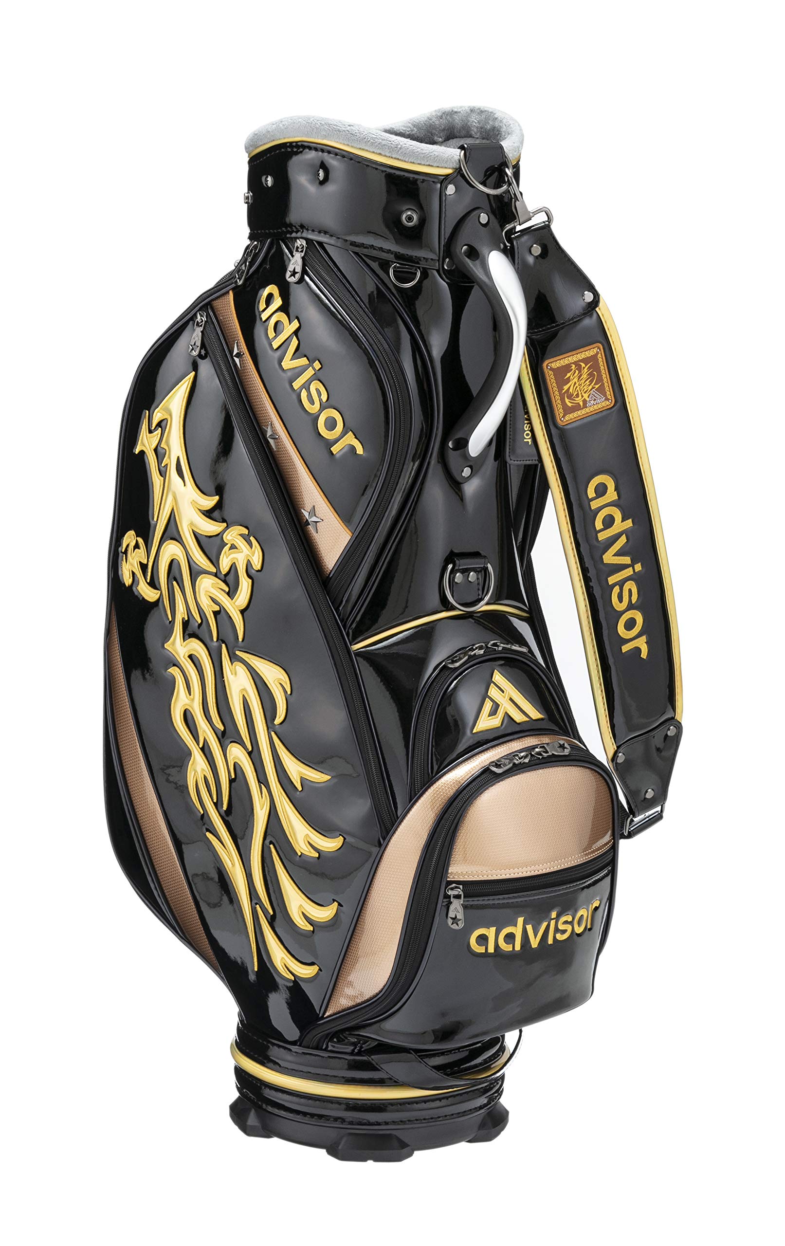 advisor ロゴ入 龍デザイン エナメルキャディバッグ 黒金 中古 advisor