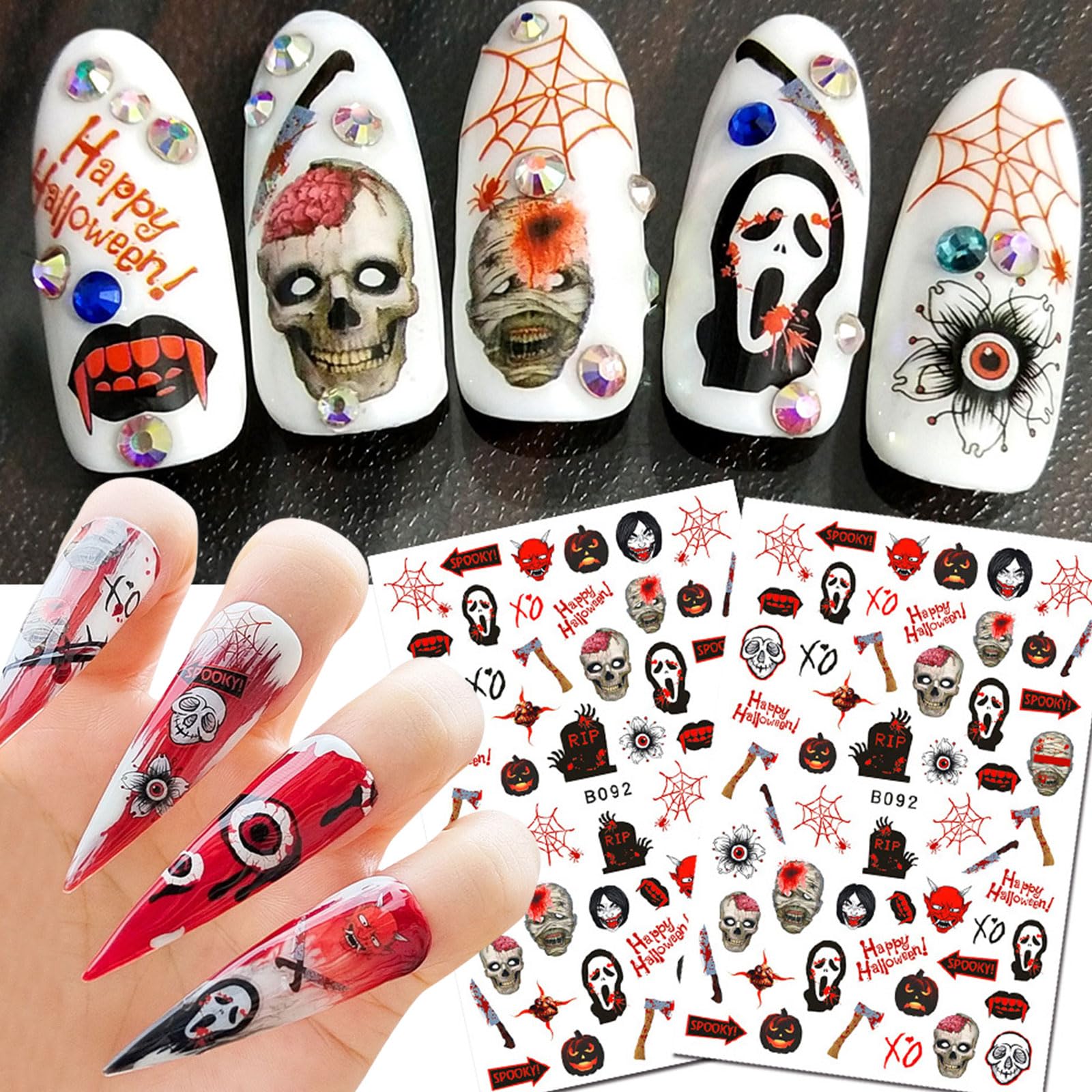 Amazon.co.jp: ネイルシール ハロウィン 12枚セット 頭蓋骨 クモ