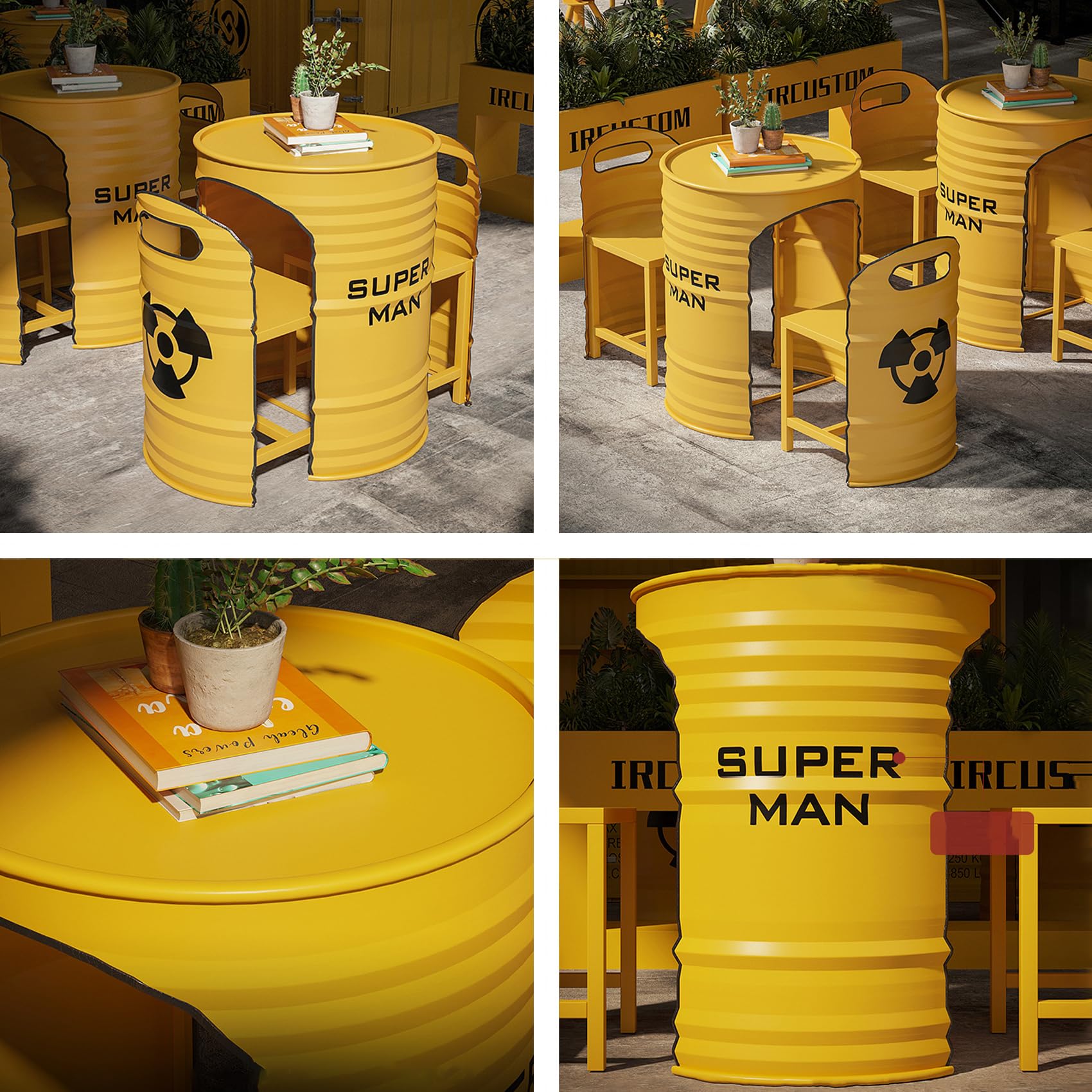 Amazon.co.jp: ドラム缶 テーブル 椅子 3点セット レトロ おしゃれ