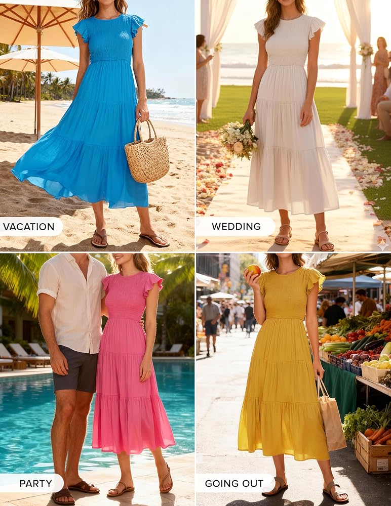 ZESICA Women's 2025 Summer Casual Flutter Short Sleeve Crew Neck