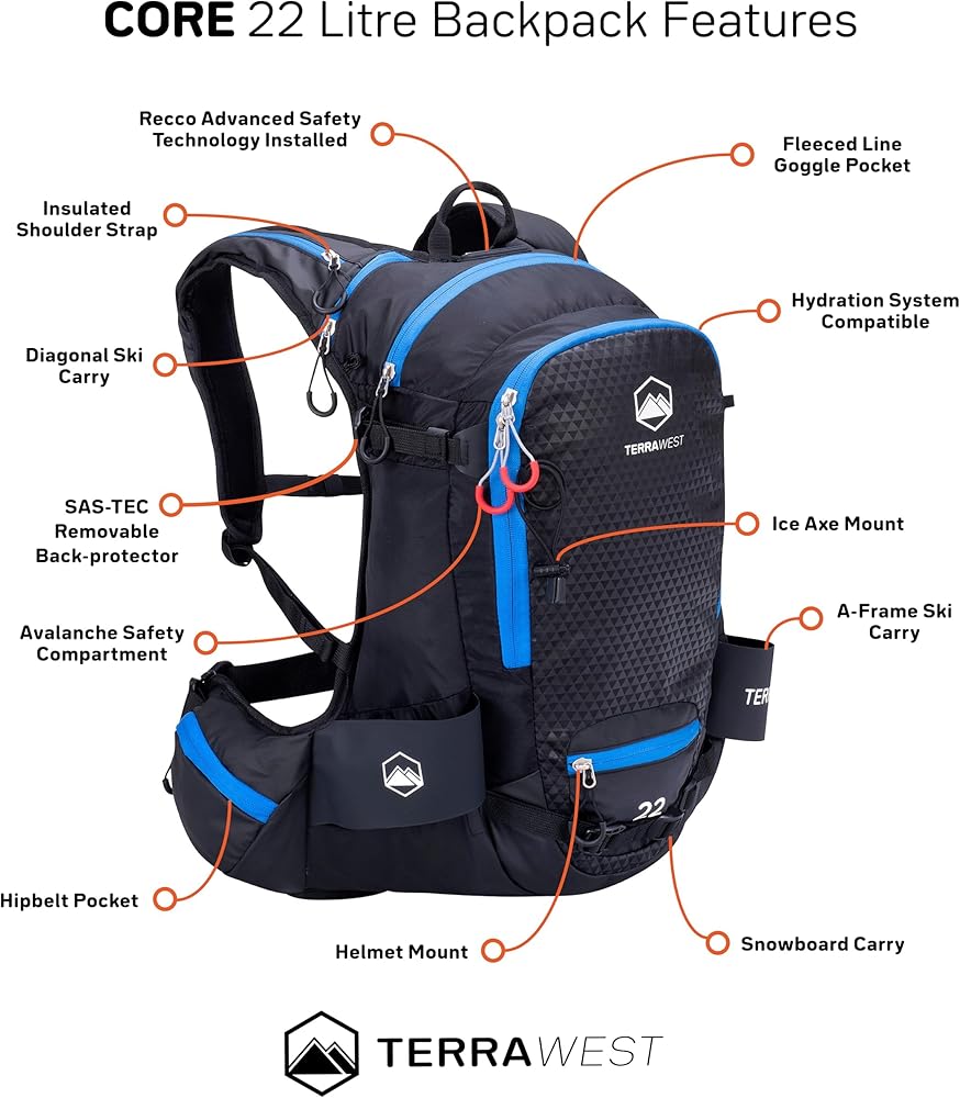 Amazon.com: TerraWest Core 22 Ski Backpack, Recco Reflector and