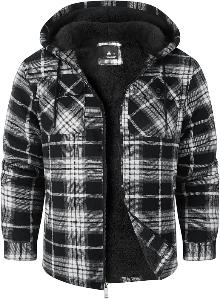 SCODI Men's Flannel Jacket Sherpa Lined Hoodies Zip Up Fleece