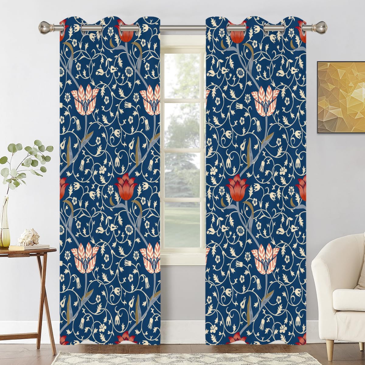 Amazon｜Llylumty ヴィンテージ花柄カーテン 部屋用、レトロフラワー