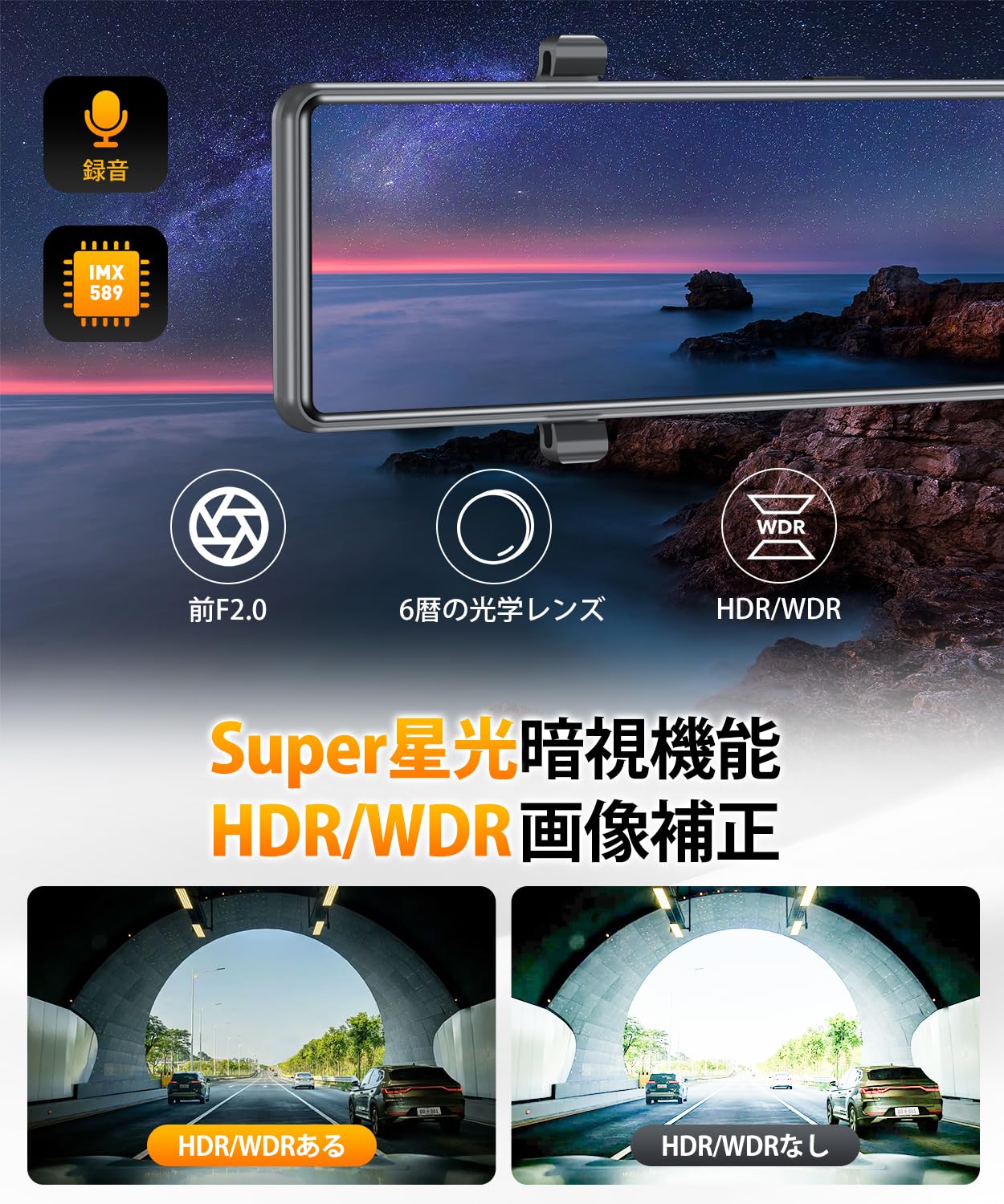 Amazon.co.jp: ドライブレコーダー ミラー型【Super星光暗視・4K画質王