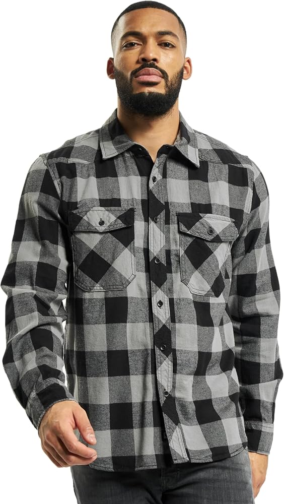 Amazon.com: Brandit Men's Check Shirt Black/Charcoal Gray Size S