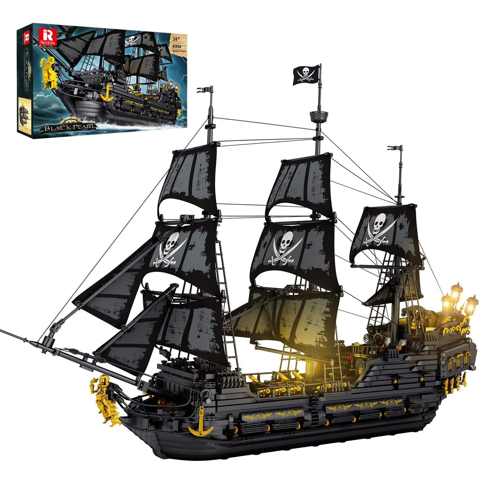 Amazon.com: Reobrix Pirate Ship Building Set with LED Lights,Large