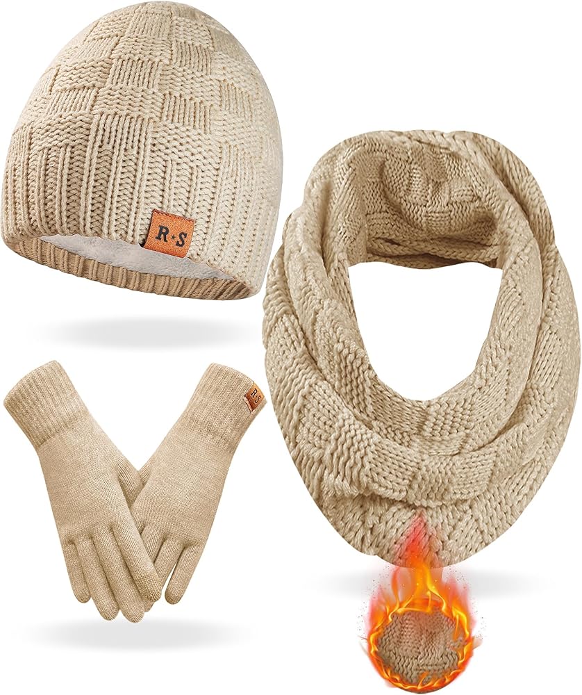 REACH STAR Women's Men's Winter Warm Beanie Hat Touchscreen Gloves