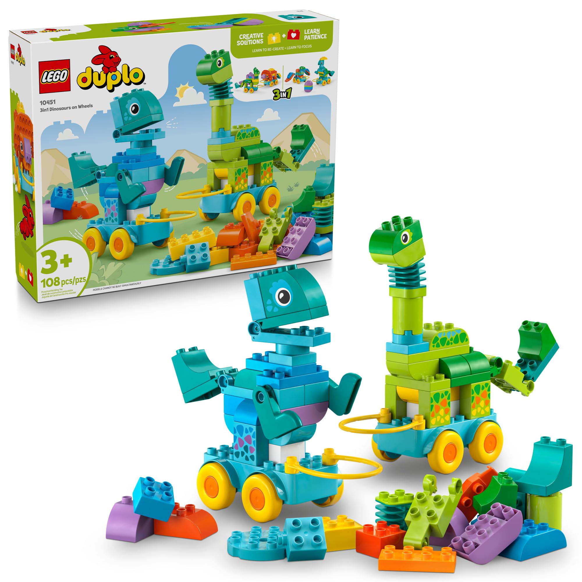 Amazon.com: LEGO DUPLO Town 3 in 1 Dinosaurs on Wheels Learning