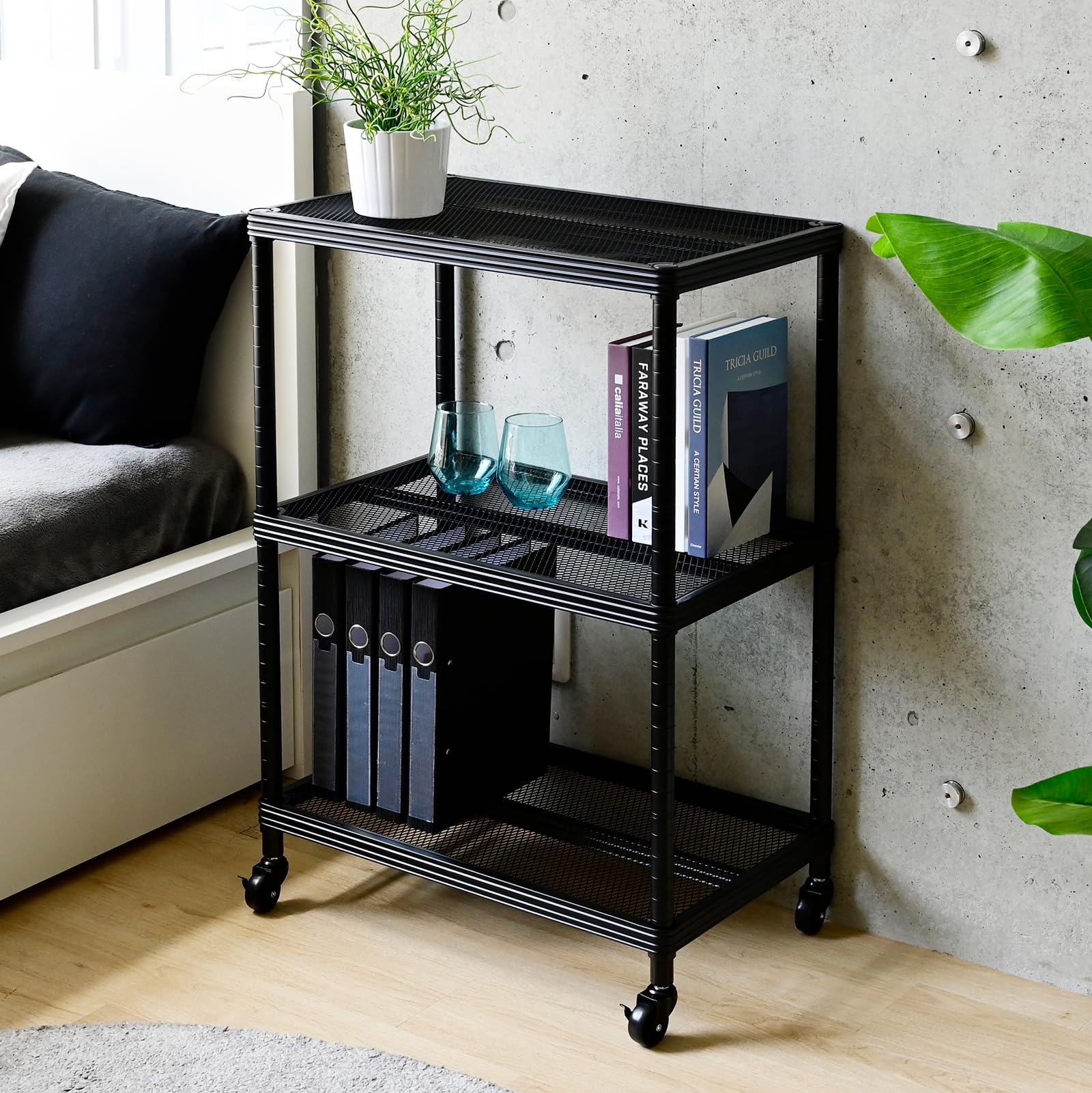 Amazon｜山善(YAMAZEN) ラック 棚 3段 キャスター付き 全体耐荷重90kg