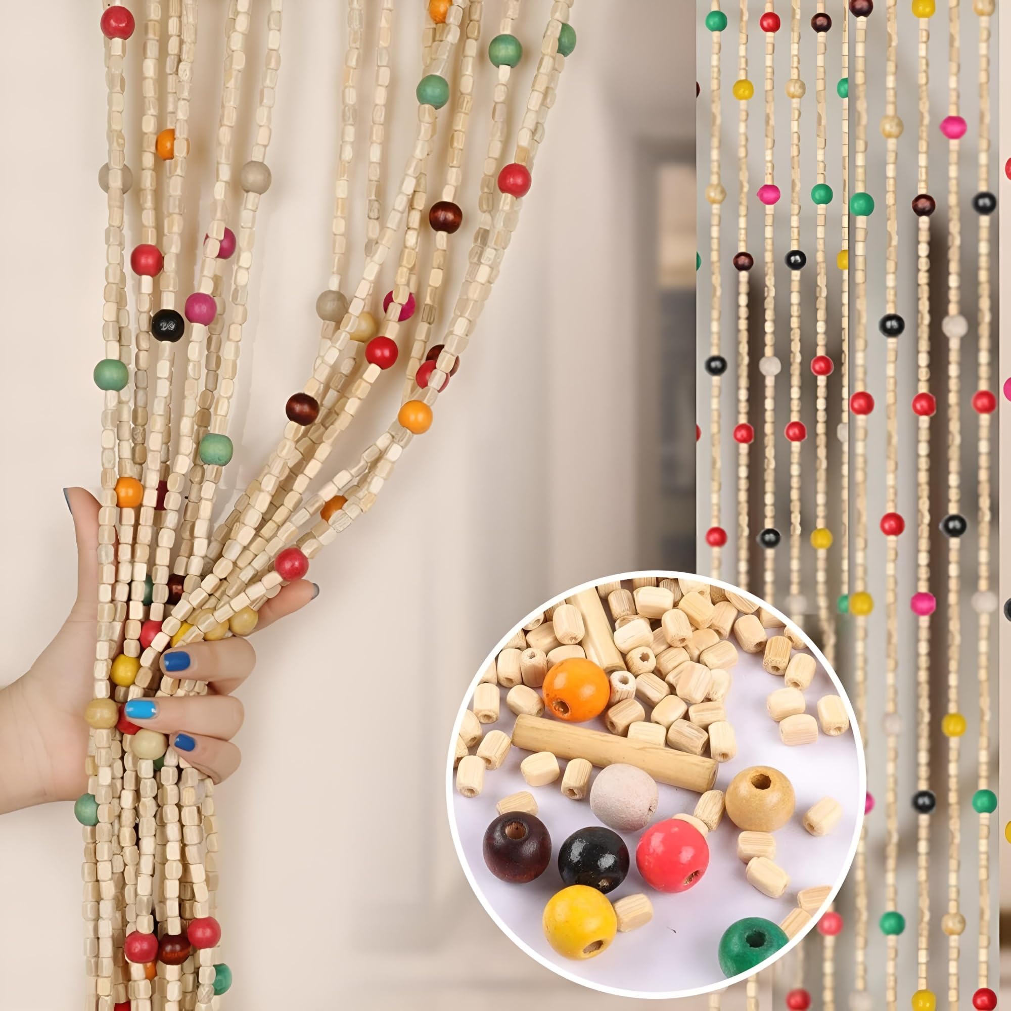 Amazon｜木製ビーズカーテン 天然竹 珠のれん クリスタル のれん 木製