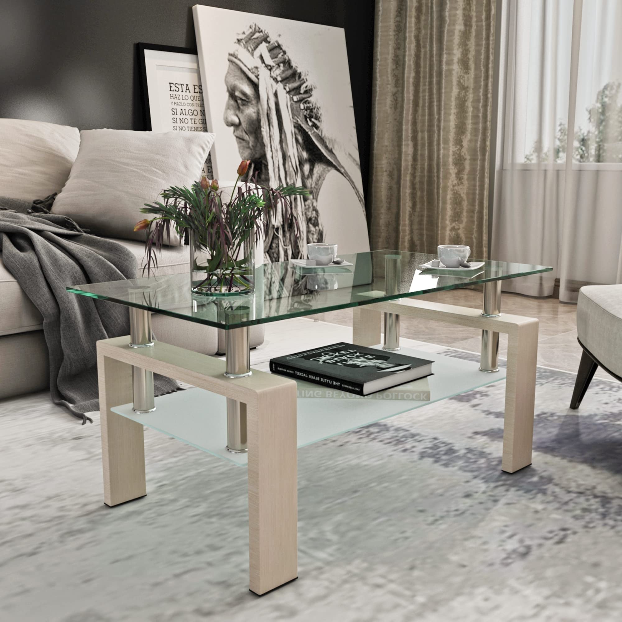 Amazon.co.jp: ガラステーブル 強化ガラス天板 ローテーブル センター