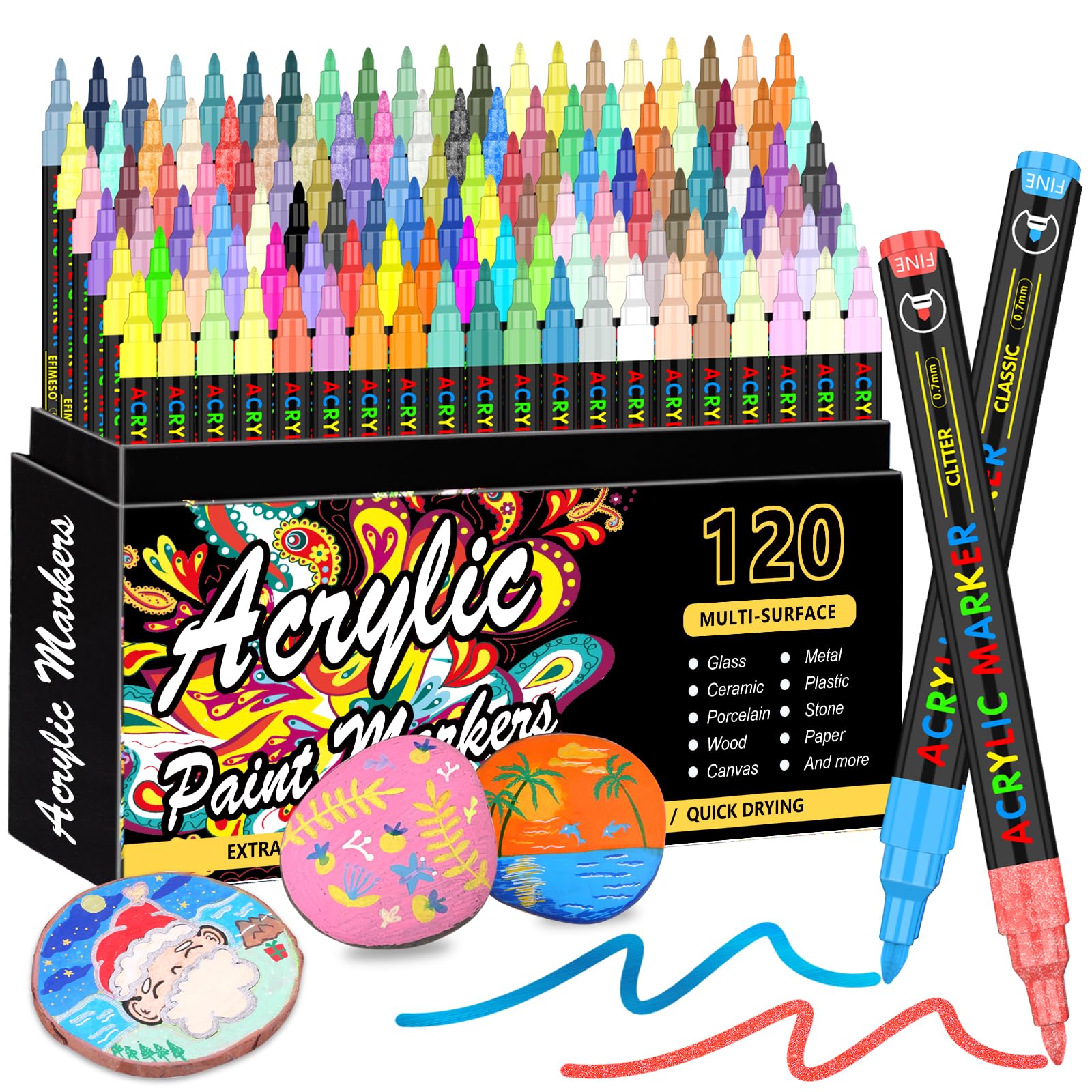 Amazon.com: XPaoFey 120 Colors Acrylic Paint Markers, Extra Fine