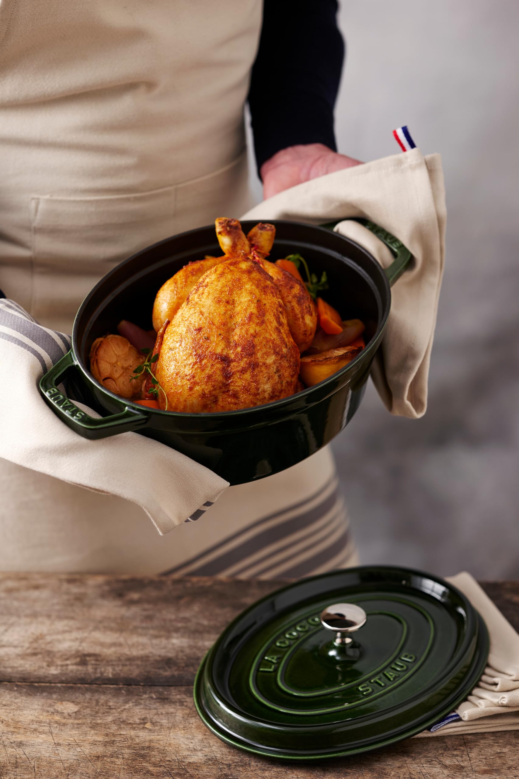 STAUB ストウブ ピコ・ココット オーバル 27cm グリーンチキンノブ