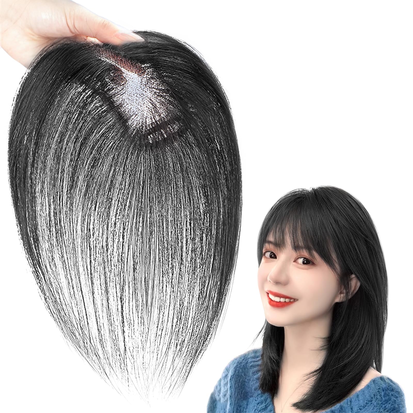 Amazon.co.jp: Knnzk ヘアピース 人毛 部分ウィッグ 総手植え 黒 頭