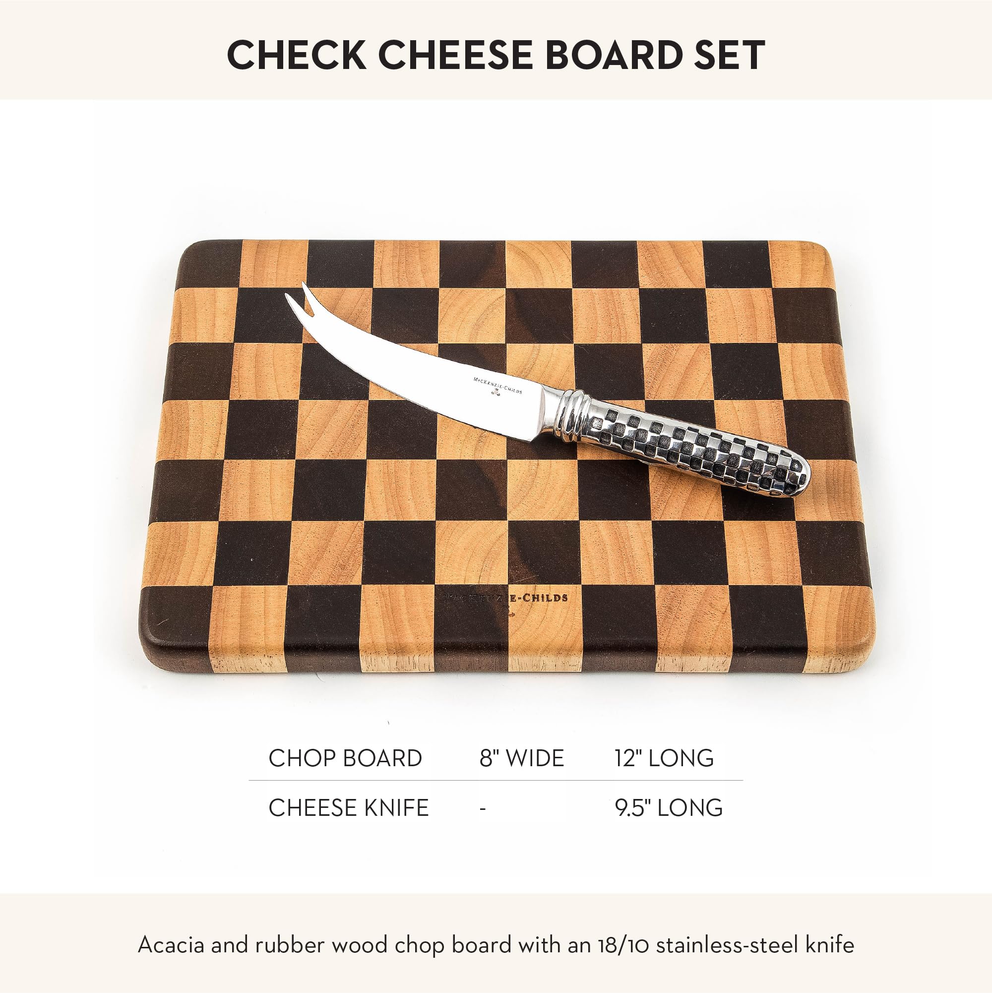 Amazon.com: MACKENZIE-CHILDS Check Cheese Board Set, Wooden Cheese