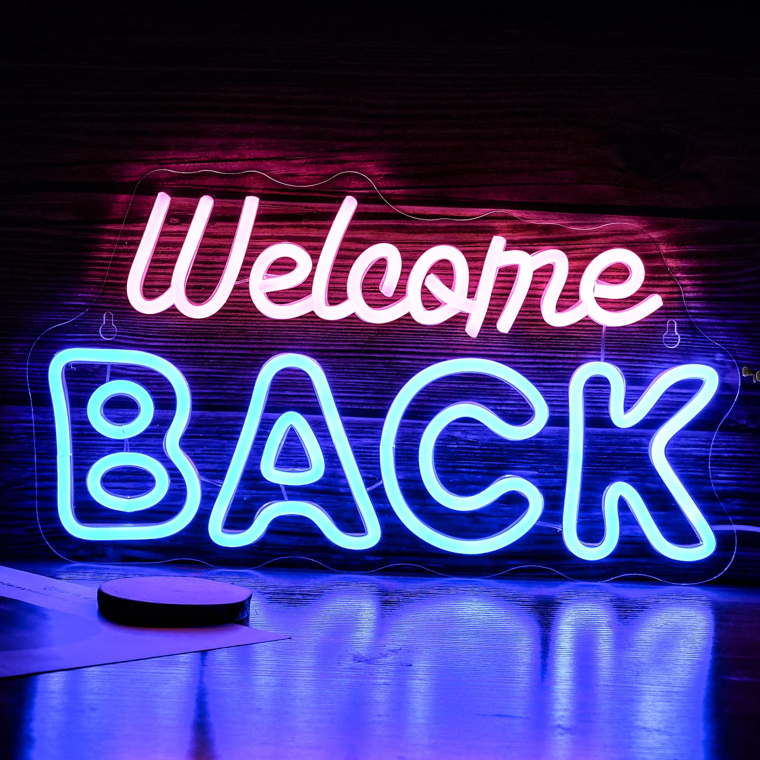 Amazon.co.jp: ネオンサイン welcome back発光広告 ピンク ブルー LED