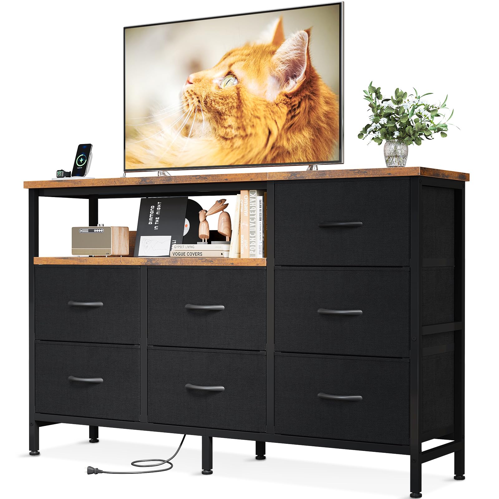 Amazon｜AODK タンス チェスト コンセント付き 幅132×奥行30×高さ90cm